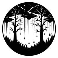 Forest Silhouetted with Low-Hanging Mist vector