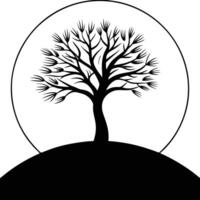 Solitary Tree Silhouetted on a Hilltop at Sunset vector
