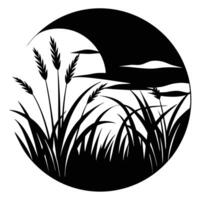 Sunset Silhouetted Over Meadow with Tall Grass vector