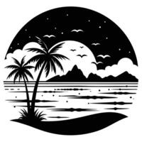 Beach Silhouetted at Sunset with Distant Islands vector