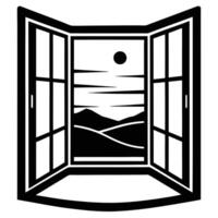 Sunset Silhouetted Through Open Window Frame vector