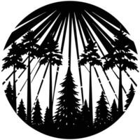 Forest Silhouetted with Sunbeams Breaking Through vector