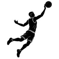 Silhouetted Player Jumping with Basketball in One Hand vector