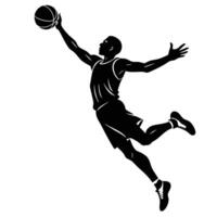 Silhouetted Player Performing a Slam Dunk with Style vector