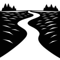 River Silhouetted Cutting Through an Open Field vector