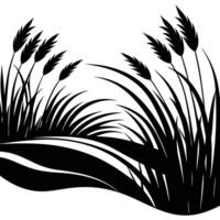 Riverbank Silhouetted with Grass Swaying in Breeze vector