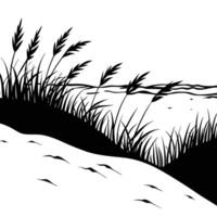 Sandy Beach Silhouetted with Sparse Dune Grasses vector