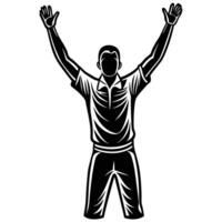 Silhouetted Player Celebrating a Wicket with Raised Arms vector