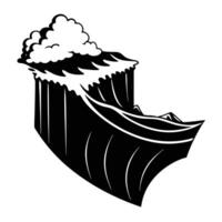 Seaside Cliff Silhouetted with Waves Breaking Below vector
