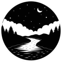 River Silhouetted Reflecting the Twilight Sky vector
