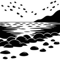 Shoreline with Small Rocks and Gentle Waves vector