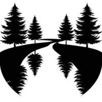 River Silhouetted with Still Water Reflecting Trees vector