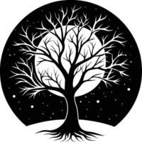 Tree Silhouette with a Glowing Moon vector