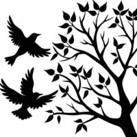 Tree Branches with Birds Flying Overhead vector