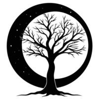 Tree Silhouette with Glowing Moon vector