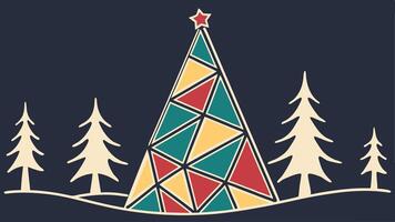 A christmas tree with geometric shapes and pine trees vector