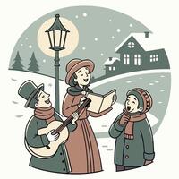 A cartoon illustration of a family singing in the snow vector