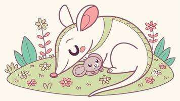 An illustration of a cute little mouse with a baby vector