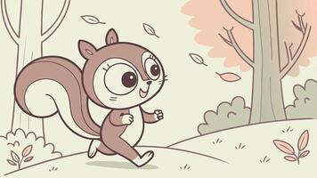 A cartoon squirrel running through the forest vector