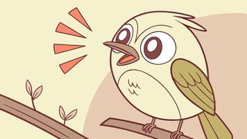 A cartoon bird is sitting on a branch vector