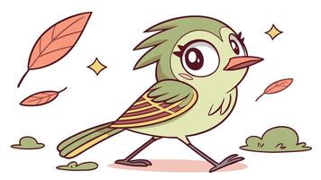 A cartoon bird with green feathers and leaves vector