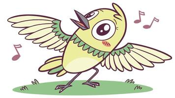 A cartoon bird singing with music notes vector