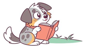 A cartoon dog reading a book vector