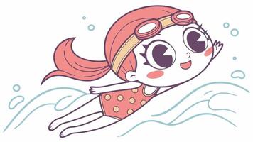 A cartoon girl swimming in the ocean vector