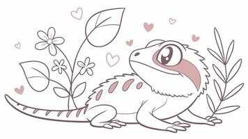 A cartoon lizard with hearts around it vector