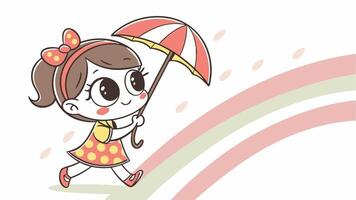 A cartoon girl holding an umbrella and walking in the rain vector