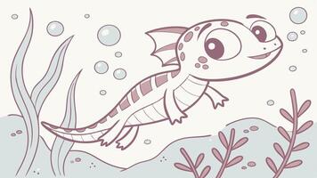 A cartoon lizard swimming in the ocean vector