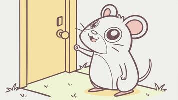 A cartoon mouse standing in front of a door vector