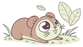 A cartoon hamster sitting in the grass vector