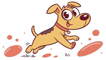 A cartoon dog running with a ball in its mouth vector