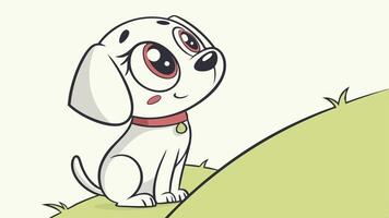 A cartoon dog sitting on a hill with a green background vector