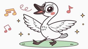 A cartoon white goose with music notes around it vector