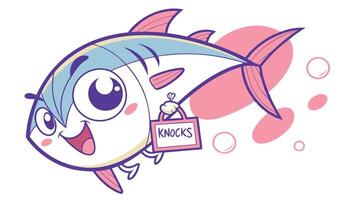 A cartoon fish with a sign that says konami vector