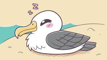 A cartoon bird sleeping on the beach vector