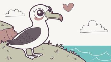 A cartoon bird standing on a hill overlooking the ocean vector