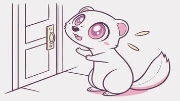 A cartoon white mouse standing in front of a door vector