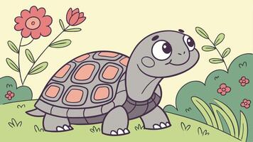 A cartoon turtle with flowers and grass vector