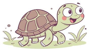 A cartoon turtle walking in the grass vector