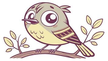 A cartoon bird sitting on a branch vector