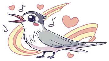 A cartoon bird singing with hearts around it vector