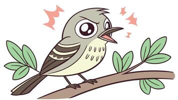 A cartoon bird sitting on a branch with its mouth open vector