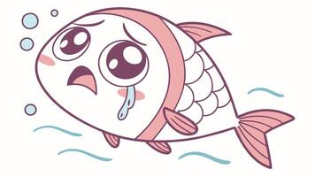 A cartoon fish with tears on its face vector