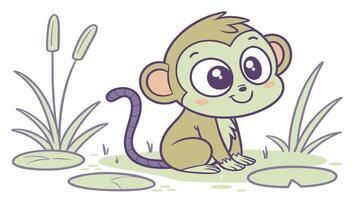 Cute monkey in the jungle illustration vector