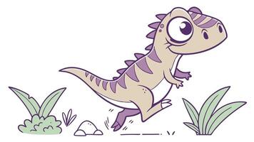 A cartoon dinosaur running through the grass vector