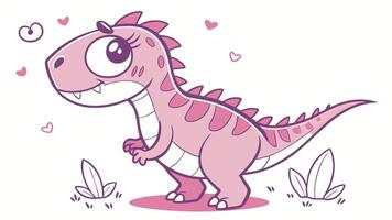 A cartoon dinosaur with hearts around it vector