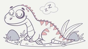 A cartoon dinosaur sleeping in the grass vector